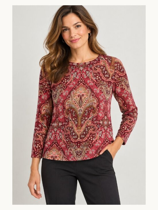 Talbots Petite Sweaters - NWT Talbots Petite Pure Cashmere Paisley Sweater LP Burgundy Pink